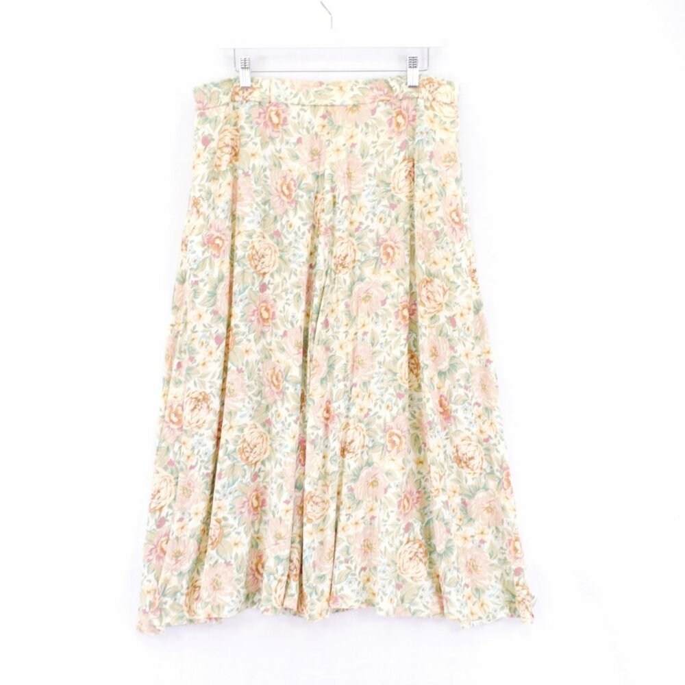 Liz Claiborne Sport Floral Flare Skirt Belt Loops Rayon Tan Pink Small‎ 34 / 34